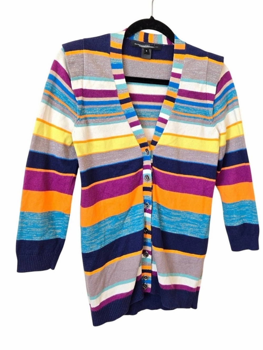 Marc by Marc Jacobs Striped Cotton Cashmere Metallic Cardigan Twilight L